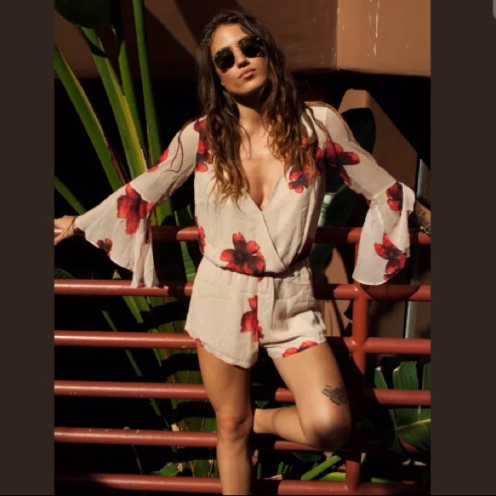 WINSTON WHITE REMI FLORAL BELL SLEEVE ROMPER